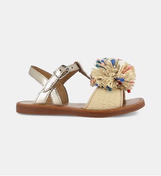 Sandales Plagette Pompom en cuir - Pom D'Api - Métallisé