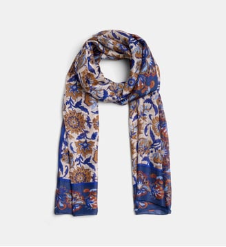 Foulard Lolina en soie à motif floral - Galeries Lafayette - Bleu