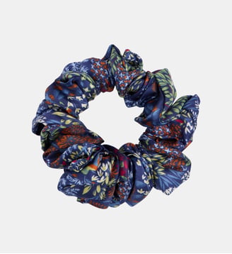 Chouchou Flavie C en soie à motif floral - Galeries Lafayette - Bleu vert