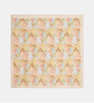 Carré de soie Lavie à motif floral - Galeries Lafayette - Bleu vert