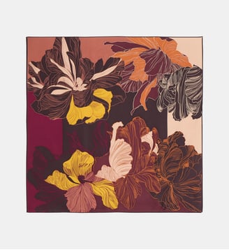 Carré de soie Lillas fleurs - Galeries Lafayette - Marron