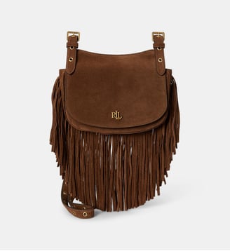 Sac à main en cuir signature à frange - Lauren Ralph Lauren - Marron