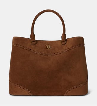 Grand sac Marcy en daim perforé signature - Lauren Ralph Lauren - Marron