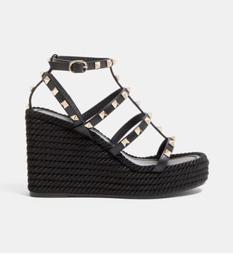 Sandales Compensées Rockstud À brides en cuir de veau - Valentino Garavani - Nero