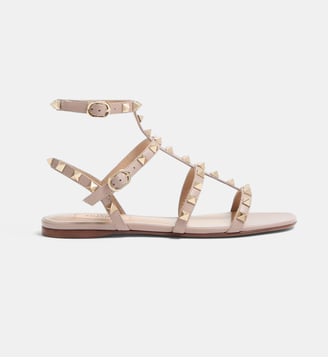 Sandales Basses Rockstud En Veau À Brides - Valentino Garavani - Poudre