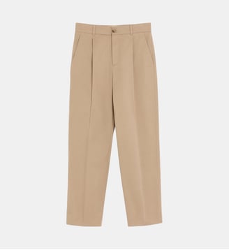 Pantalon droit en gabardine de coton broderie signature - Valentino Garavani - Beige