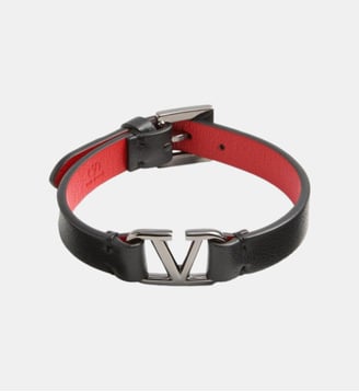 Bracelet Vlogo signature en cuir - Valentino Garavani - Noir