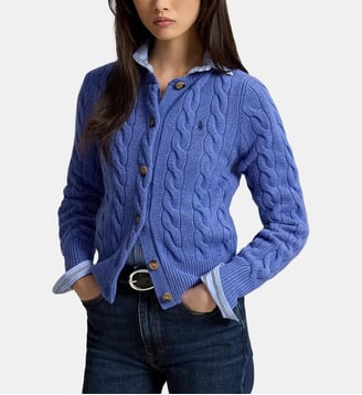 Cardigan ajusté torsadé en laine et cachemire signature - Polo Ralph Lauren - Bleu