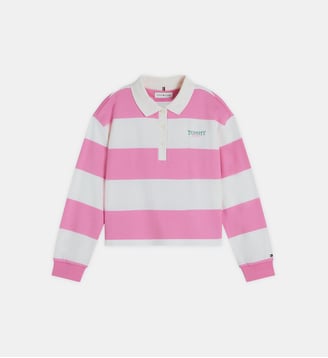 Polo droit signature à rayures - Tommy Hilfiger - Blanc et rose