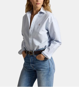 Chemise droite à rayures en coton signature - Polo Ralph Lauren - Bleu clair