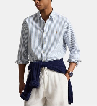 Chemise Oxford seersucker Custom Fit signature en coton - Polo Ralph Lauren - Bleu et blanc