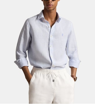 Chemise droite rayée en lin Custom Fit - Polo Ralph Lauren - Bleu clair