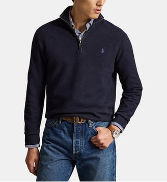 Pull demi-zippé en coton piqué - Polo Ralph Lauren - Navy