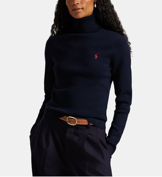 Pull col roulé en coton mélangé signature - Polo Ralph Lauren - Bleu marine