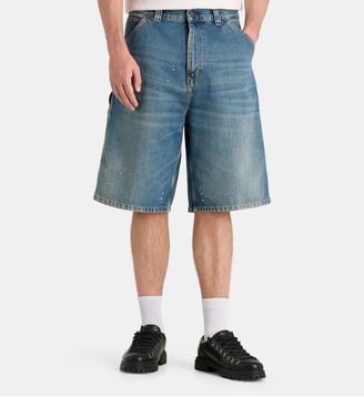 Bermuda coton denim délavé effet taches de peinture - Carhartt WIP - Bleu jean délavé