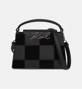 Sac pochette cuir damier signature - Karl Lagerfeld - Noir