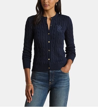 Cardigan en coton mélangé torsadé signature - Lauren Ralph Lauren - Bleu foncé