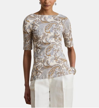 T-shirt encolure bateau imprimé - Lauren Ralph Lauren - Écru