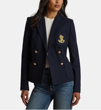 Blazer croisé en piqué stretch signature - Lauren Ralph Lauren - Bleu foncé