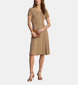Robe torsadée côtelée manches courtes - Lauren Ralph Lauren - Doré argenté