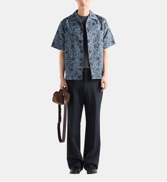 Chemisette droite bowling en coton imprimé - Prada - Gris et marron
