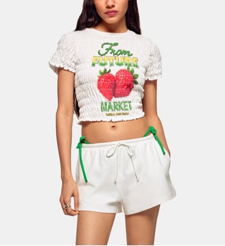 T-shirt Crop Smocké Imprimé Market - From Future - Blanc