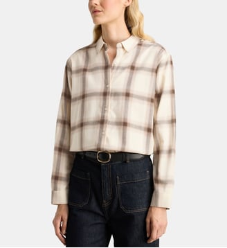 Chemise droite Alma Fla carreaux coton - Galeries Lafayette - Écru et beige