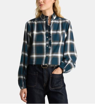 Chemise droite Paloma Fla ganse carreaux coton - Galeries Lafayette - Bleu marine