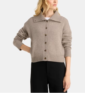 Cardigan droit court Fjord maille laine - Galeries Lafayette - Beige moyen