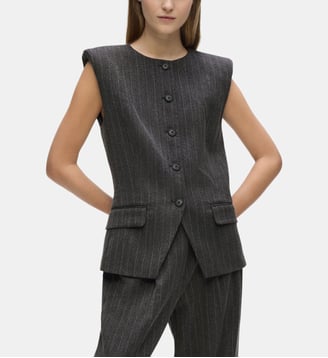 Top ajusté boutonné rayé sans manches - Karl Lagerfeld - Gris