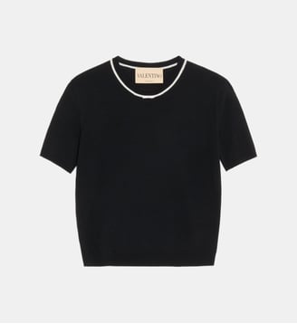 Pull ajusté en laine manches courtes - Valentino Garavani - Noir