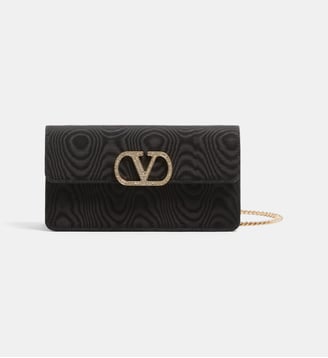Portefeuille à chaîne signature en tissu moiré - Valentino Garavani - Noir
