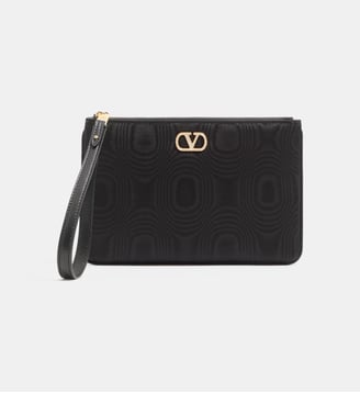 Pochette en tissu moiré avec signature façon bijou. - Valentino Garavani - Noir
