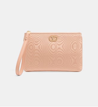 Pochette en tissu moiré avec signature façon bijou. - Valentino Garavani - Peche