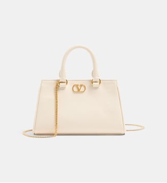 Mini sac à main signature en cuir de veau grainé - Valentino Garavani - Light ivory