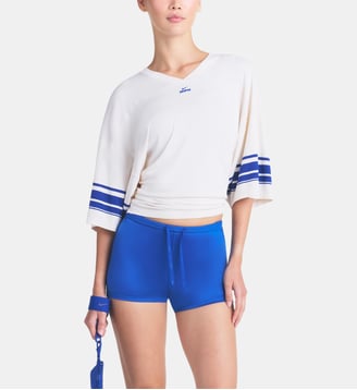 T-shirt Stretch Knit Oversized V-Neck - NikeSKIMS - Ivoire et bleu