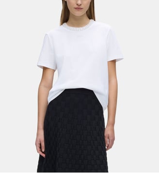 T-shirt droit coton organique col à perles - Karl Lagerfeld - White