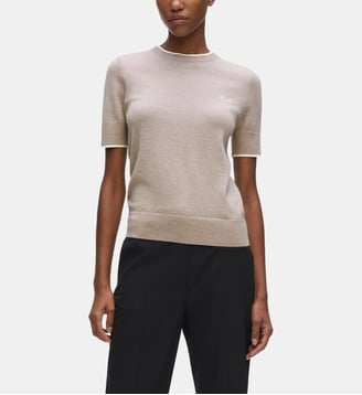 T-shirt droit laine mérinos signature - Karl Lagerfeld - Beige foncé