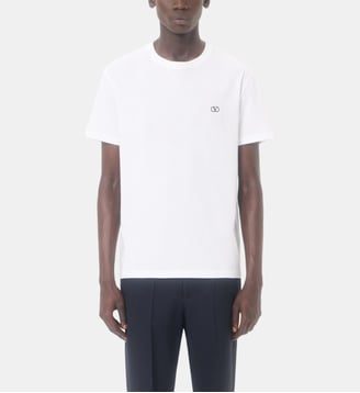 T-shirt droit en coton broderie signature - Valentino Garavani - Blanc