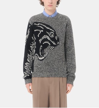 Pull Panther droit en coton et laine Mouliné avec jacquard - Valentino Garavani - Gris noir
