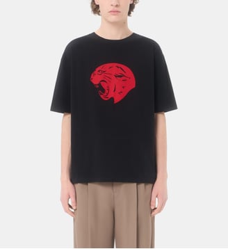 T-shirt droit en coton à imprimé Panther - Valentino Garavani - Noir
