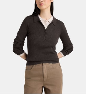 Pull polo droit Okola maille côtelée - Jodhpur - Marron foncé