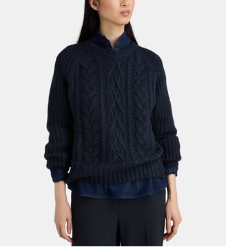 Pull droit Obel torsades coton et laine - Jodhpur - Bleu marine