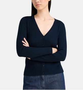 Gilet droit Okenya maille côtes - Jodhpur - Bleu marine