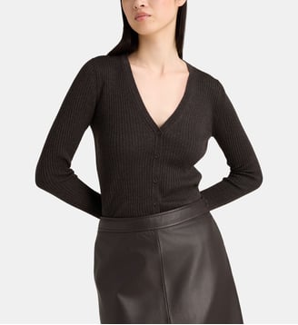 Gilet droit Okenya maille côtes - Jodhpur - Marron foncé