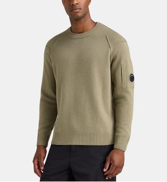 Pull droit lens en maille laine - C.P. Company - Vert sauge