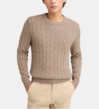 Pull droit en maille de coton et cachemire torsadée - Hackett London - Beige foncé