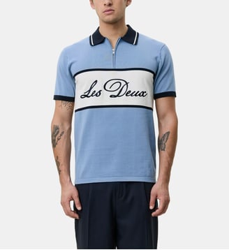 Polo droit coton signature contrastante - Les Deux - Bleu et blanc