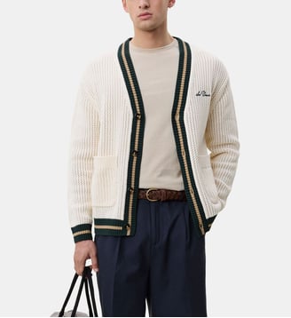 Cardigan maille ajourée détails rayés - Les Deux - Écru