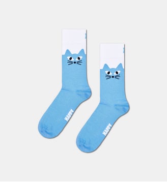 Chaussettes hautes Big Cat en coton mélangé - Happy Socks - Bleu et blanc